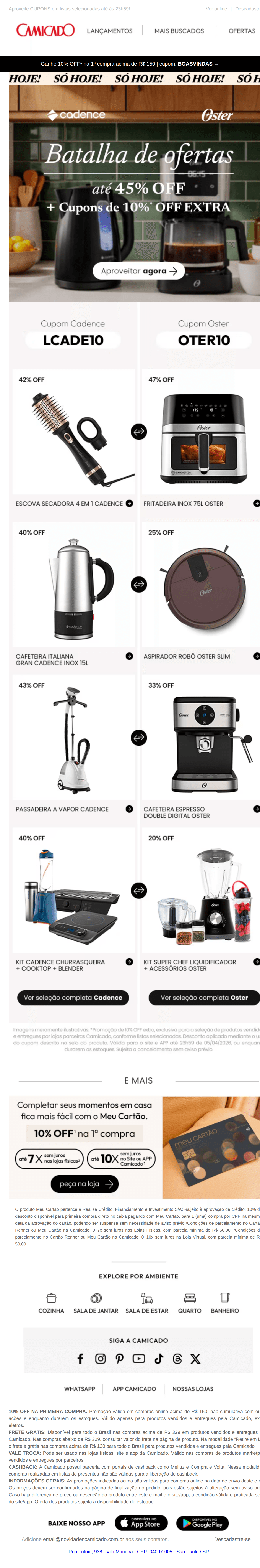 Camicado: Só hoje: até 45% OFF + 10% EXTRA 🏃‍➡️