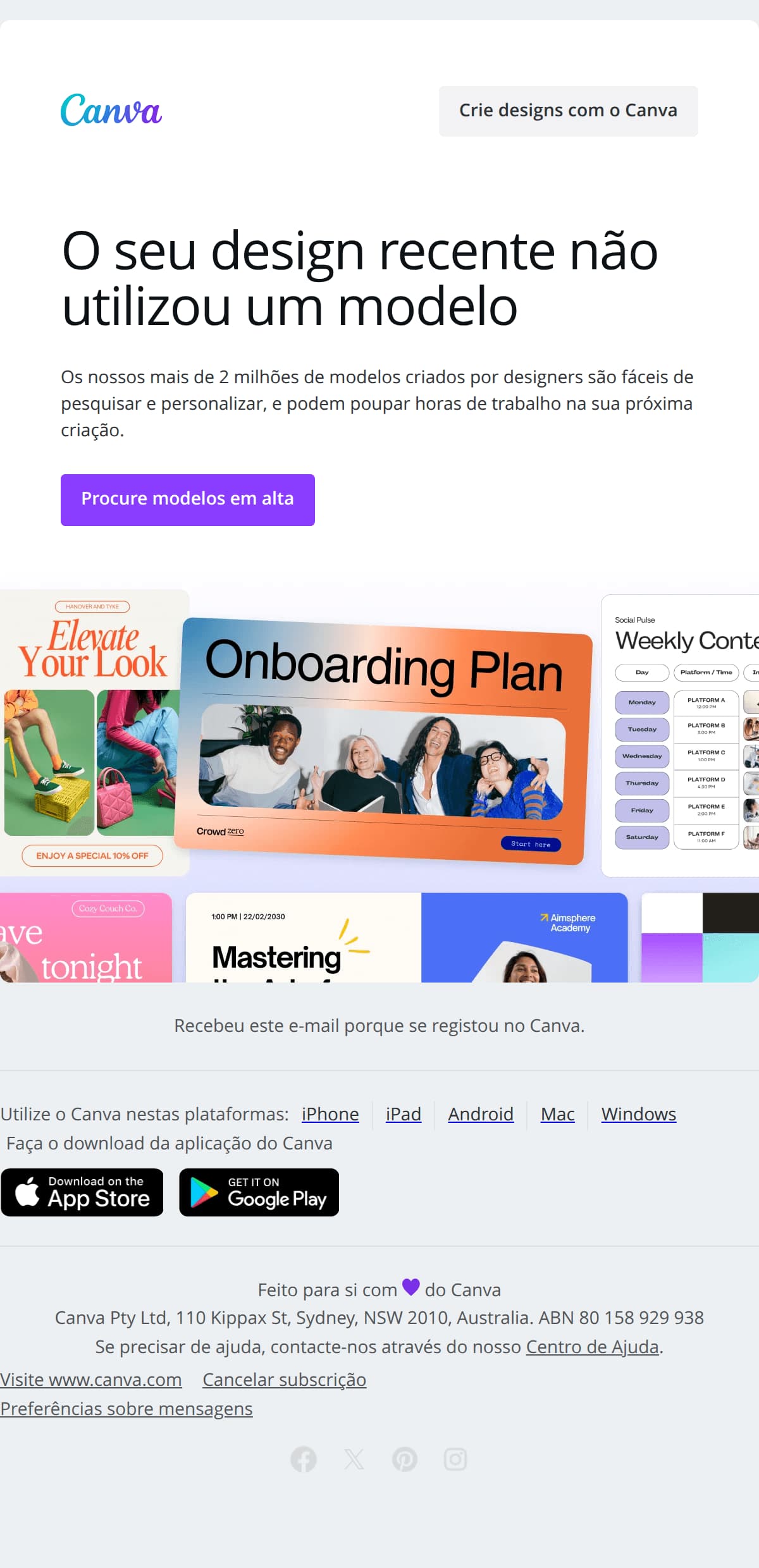 Canva: O seu design recente não utilizou um modelo