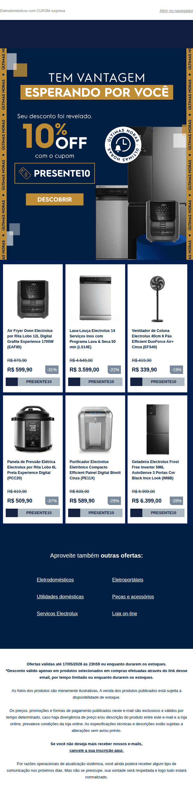 Electrolux: 🎁 Seu PRESENTE com 10% OFF