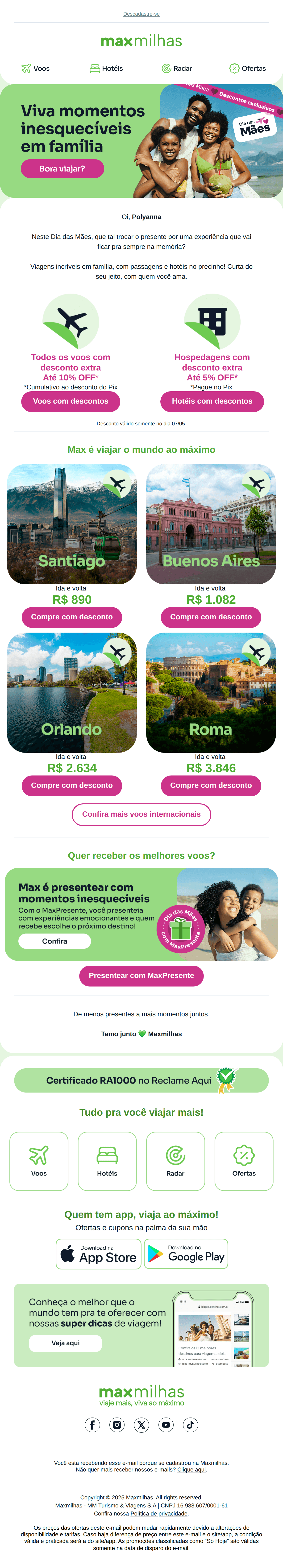 MaxMilhas: ⏰ É dia de desconto extra