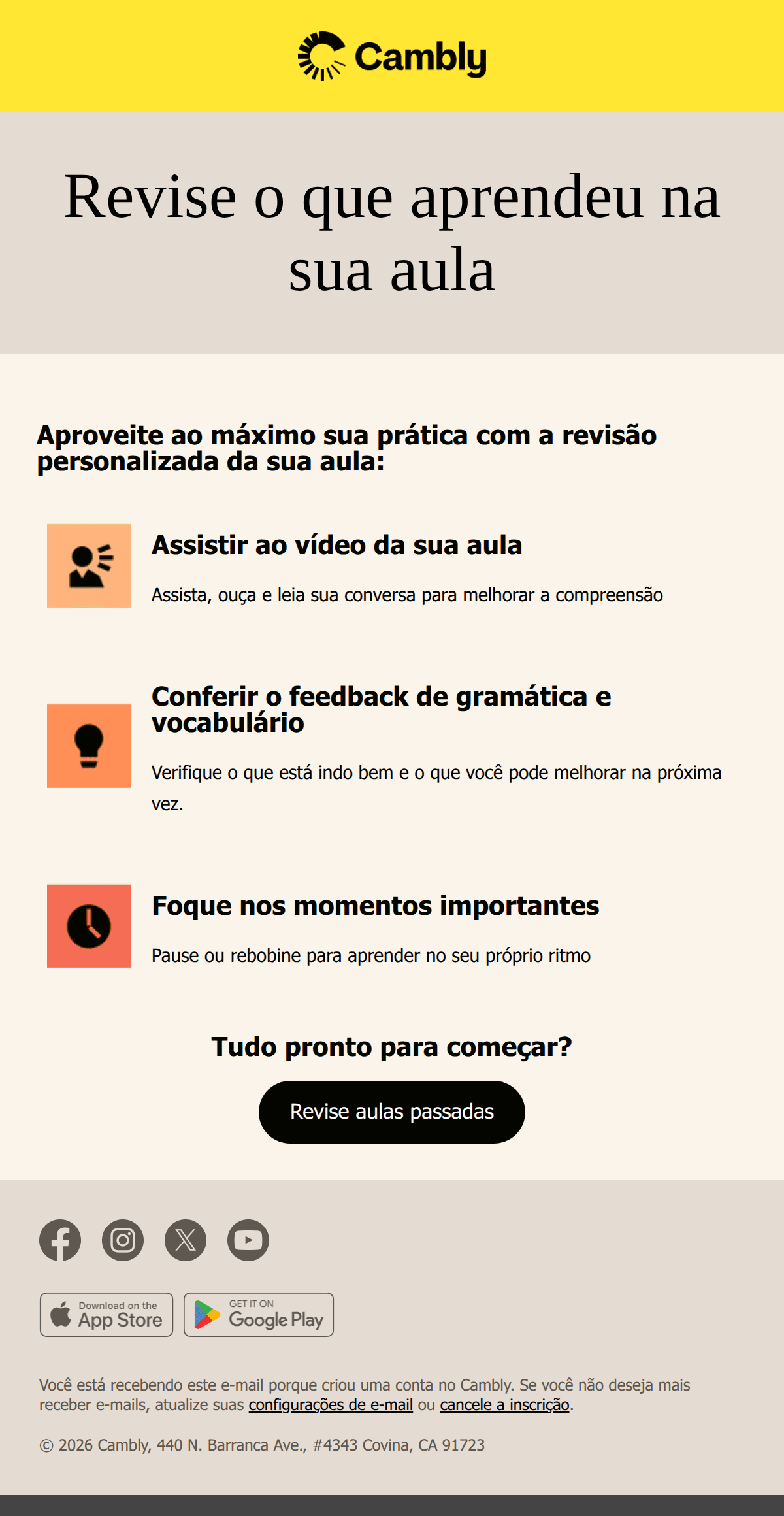 Cambly: Não se esqueça de revisar sua aula com [professor]
