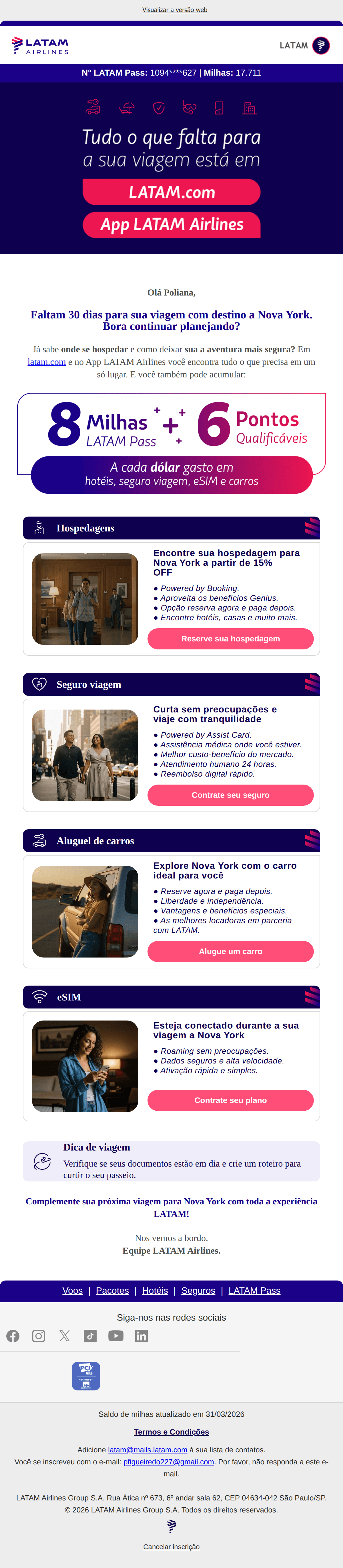 Latam: Poliana, planeje sua viagem para Nova York 😎