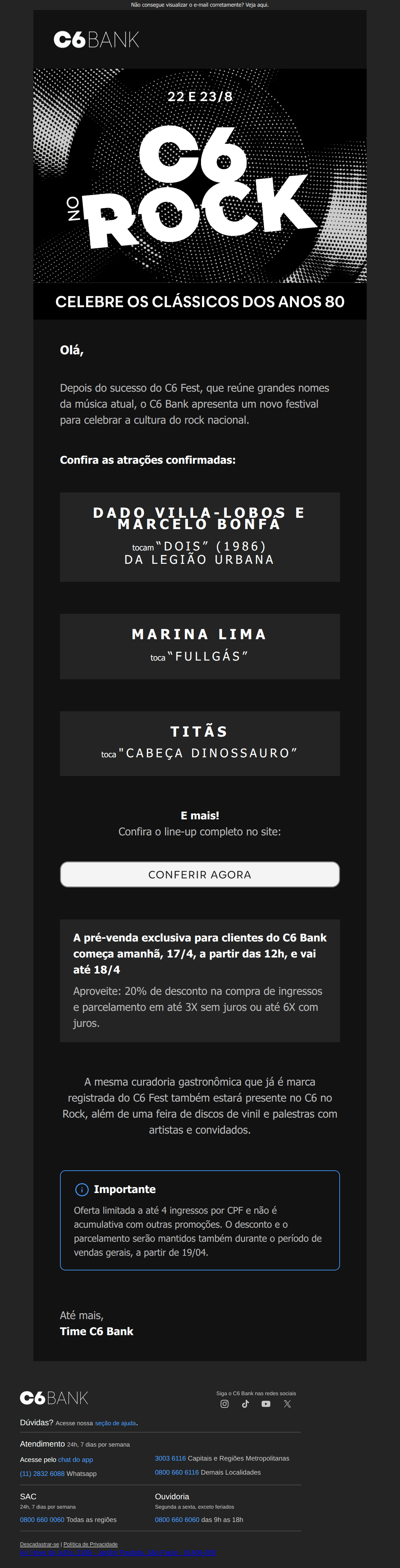 C6 bank: C6 no Rock: Legião Urbana, Titãs e mais!
