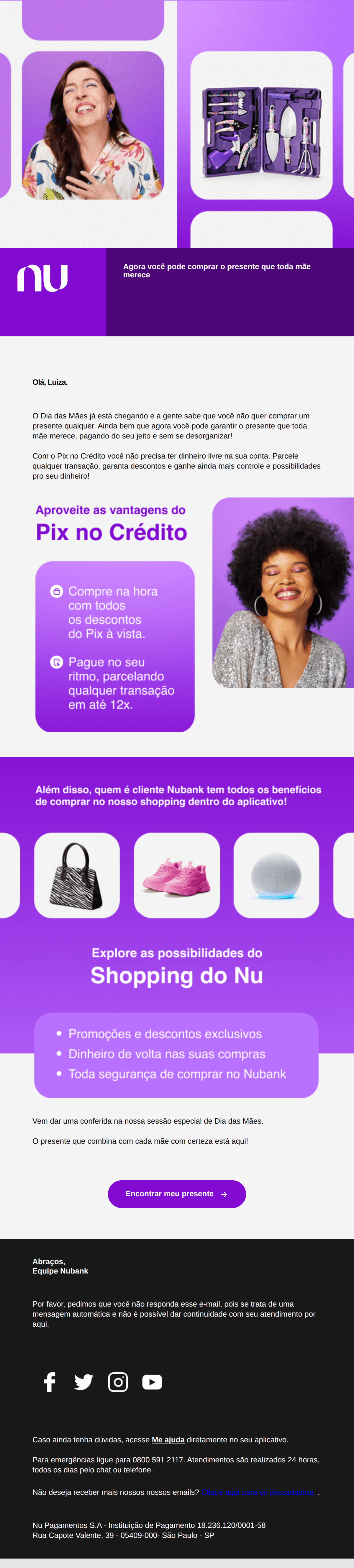 Nubank: Presente de Dia das Mães? Ficou fácil de comprar ❤️