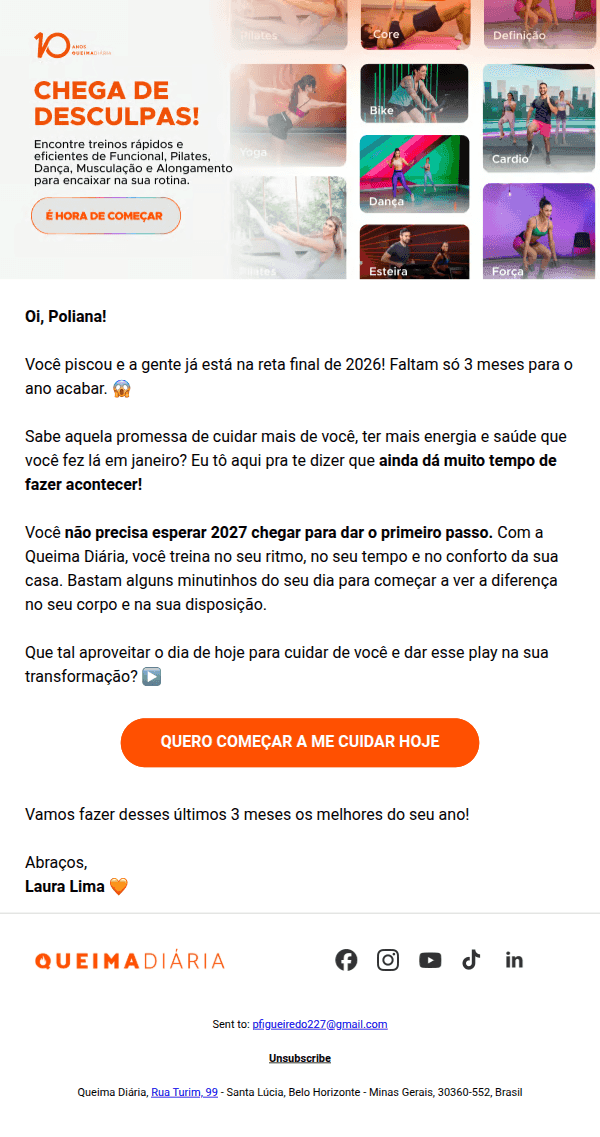 Queima diaria: O ano não acabou, Poliana! Comece a se cuidar hoje 🧡