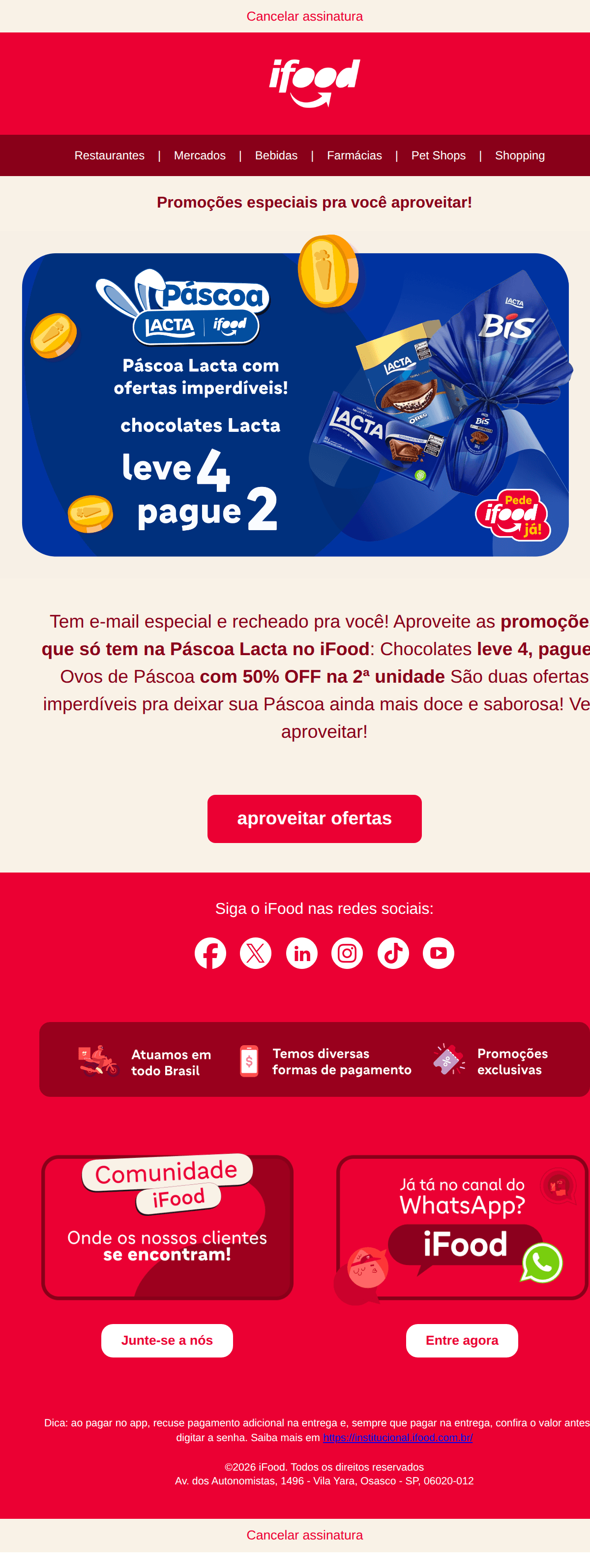 Ifood: Páscoa Lacta é diferente! 🍫