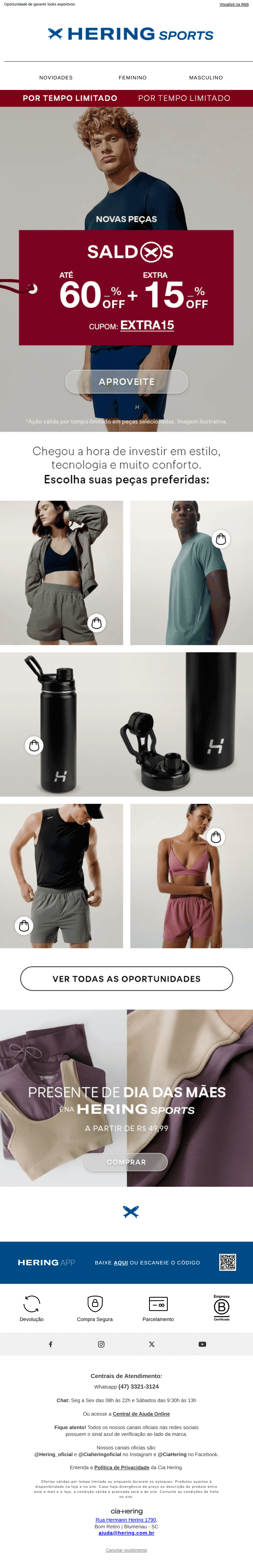 Hering: SALDOS a partir de R$49,99 + 15% OFF extra