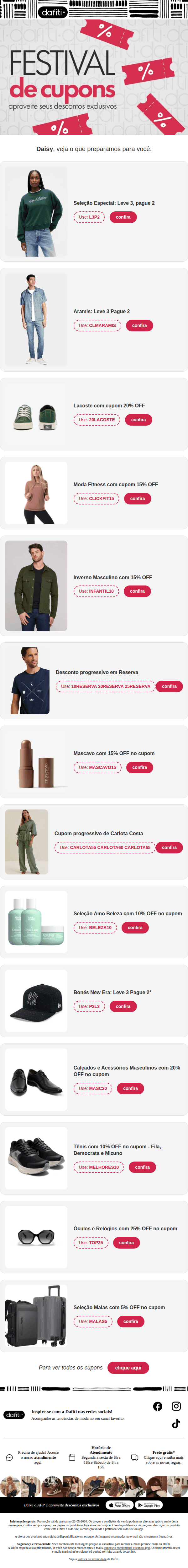 Dafiti: Cubra-se de descontos 🏷️🔥 O Festival de Cupons chegou!