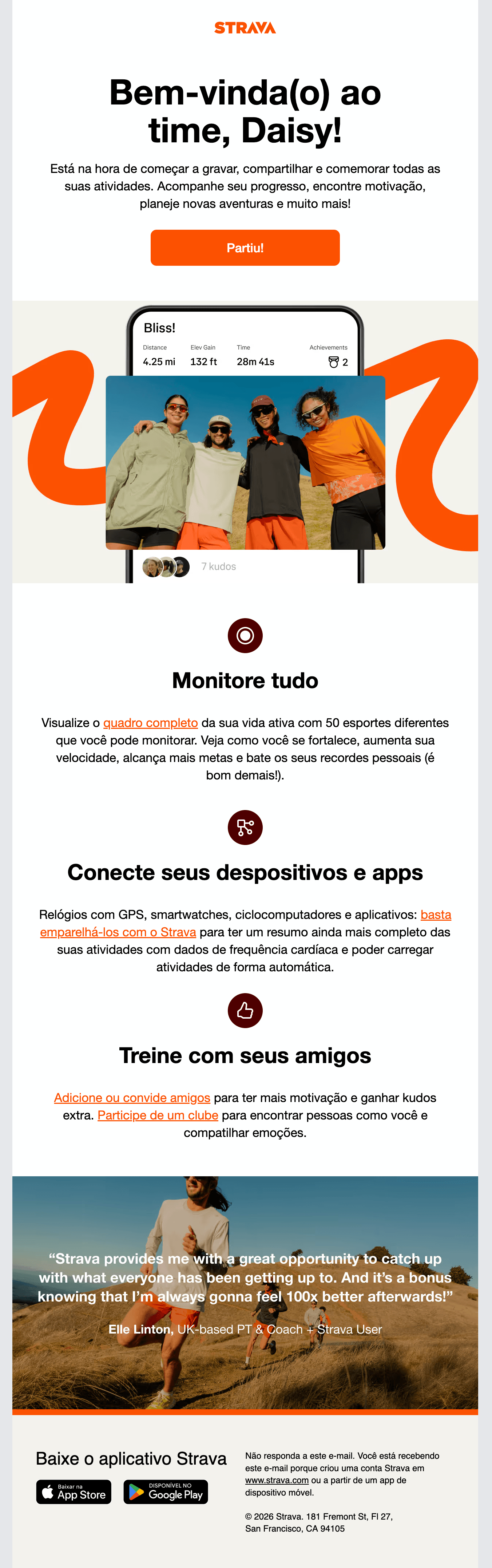 Strava: Te damos as boas-vindas, [name'! Vamos começar! 🔥