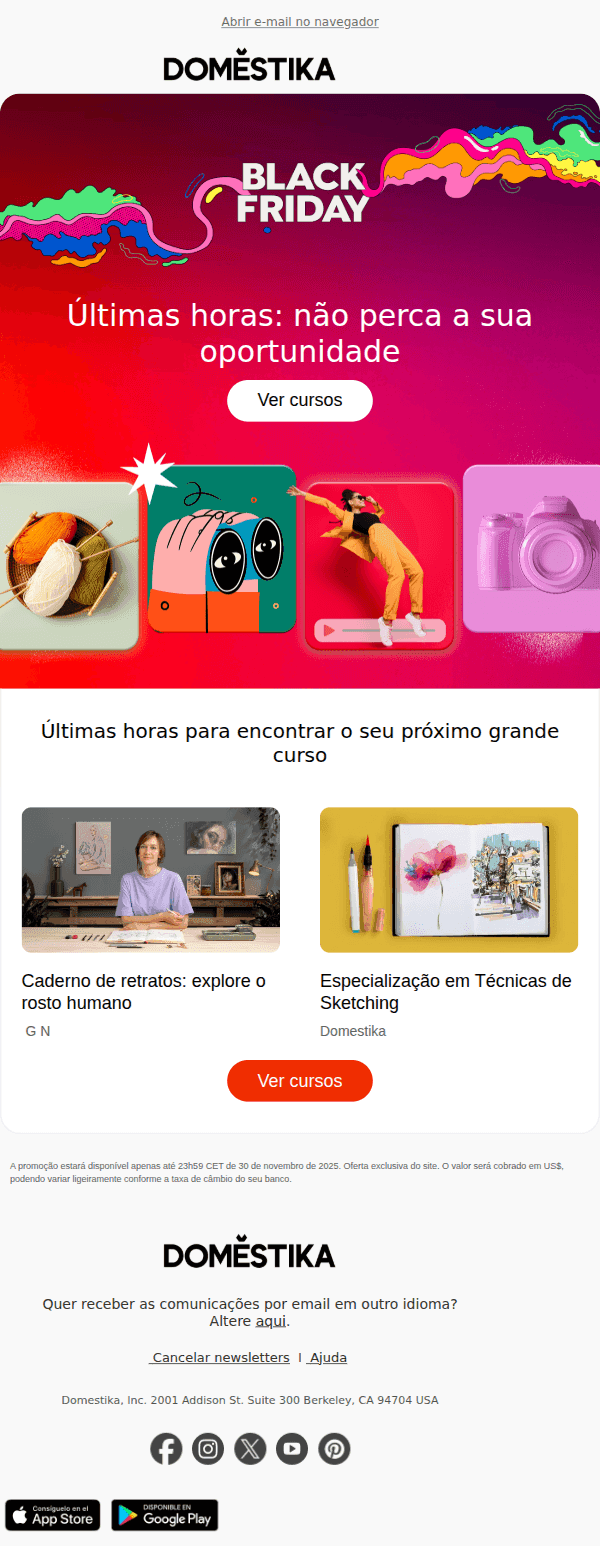 Domestika: ⏳ Tic-tac… a Black Friday acaba hoje