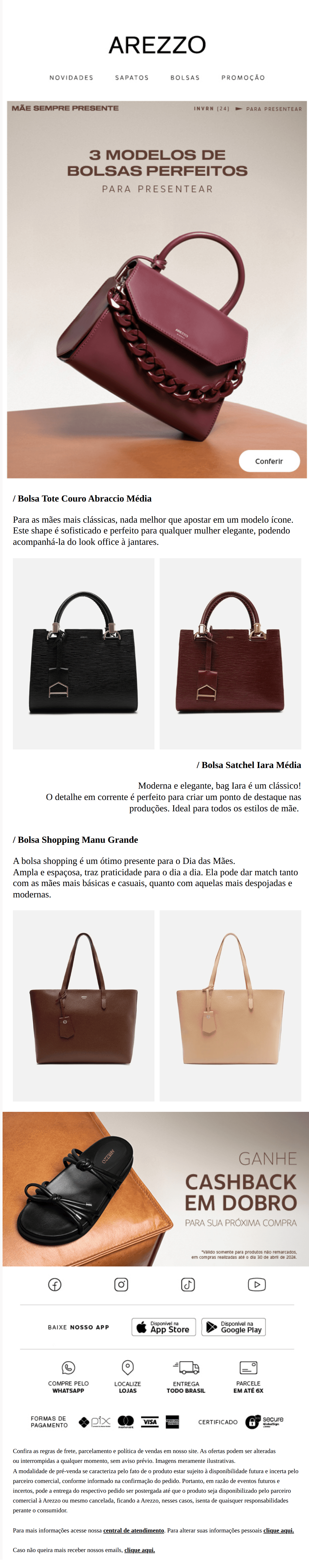 Arezzo: 3 bolsas para acertar no presente de mães!