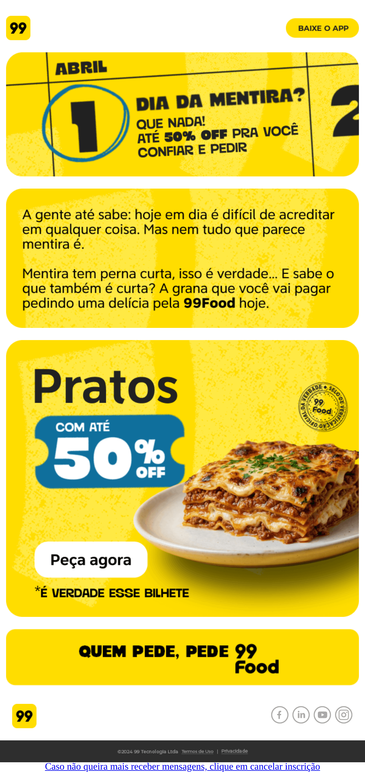 99app: Até 50% OFF pra você confiar e pedir!