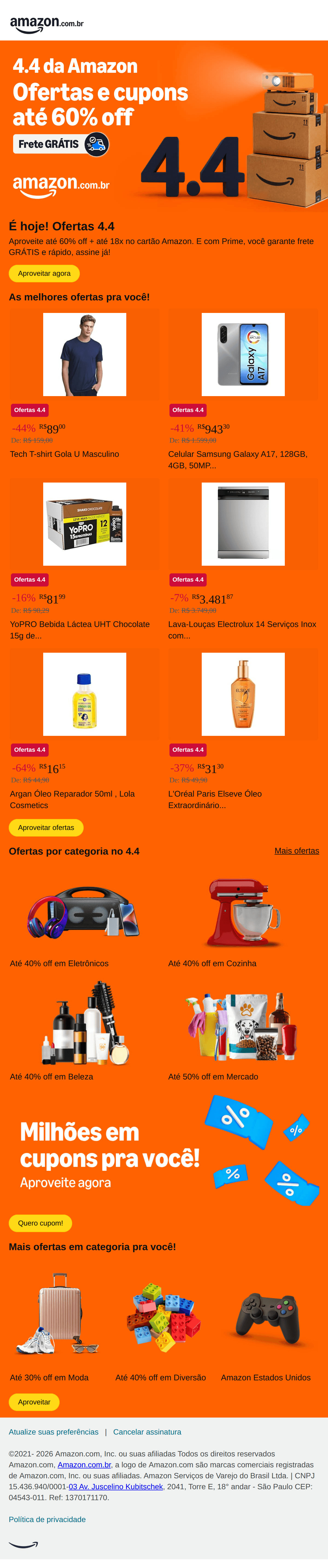 Amazon: É hoje! Ofertas 4.4