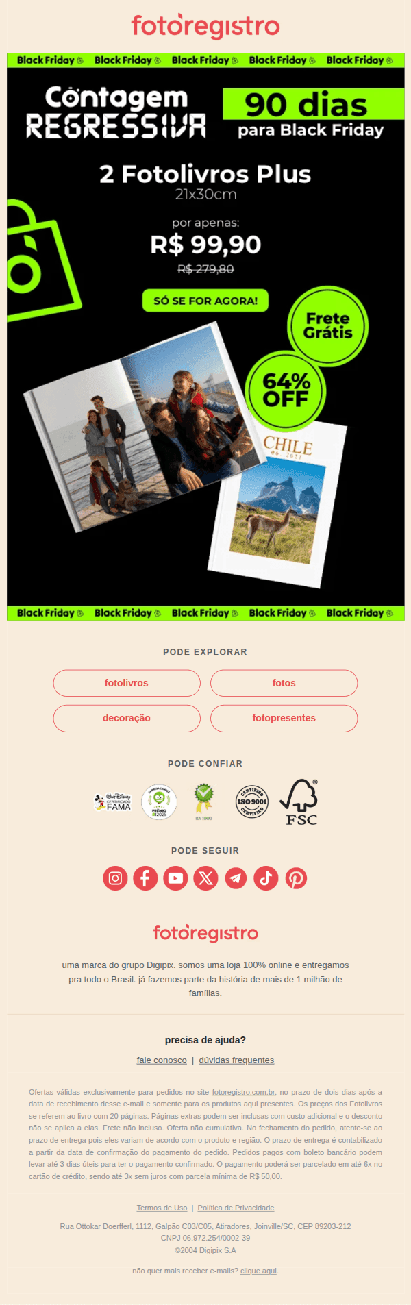 Email de Black Friday de Fotoregistro (out/2026)
