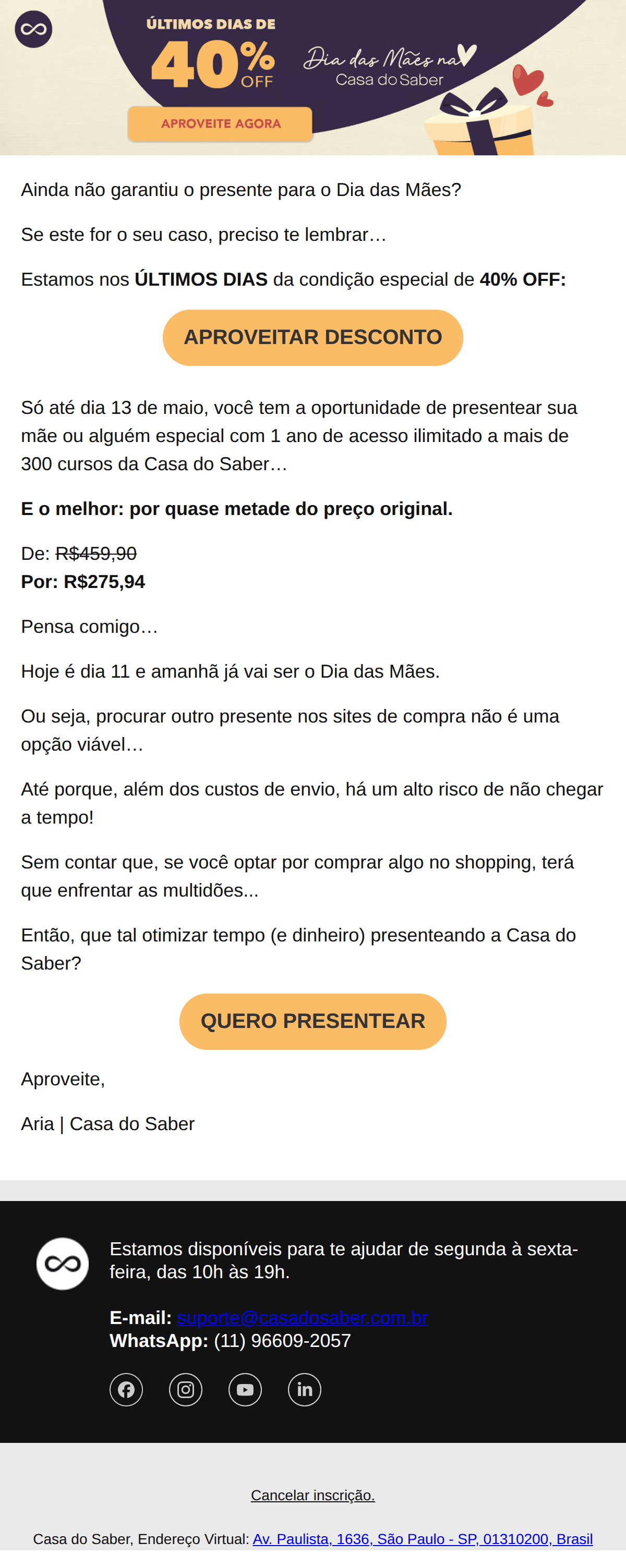 Casa do saber: Presente com 40% OFF e sem frete?!