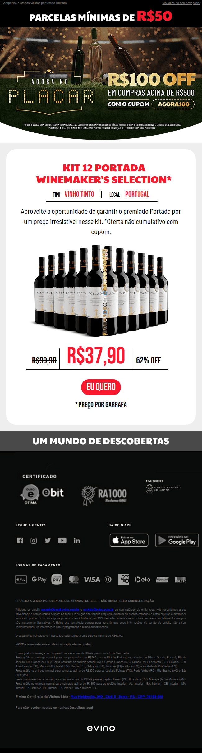 Evino: Última chance! Portada Winemaker's por R$37,90