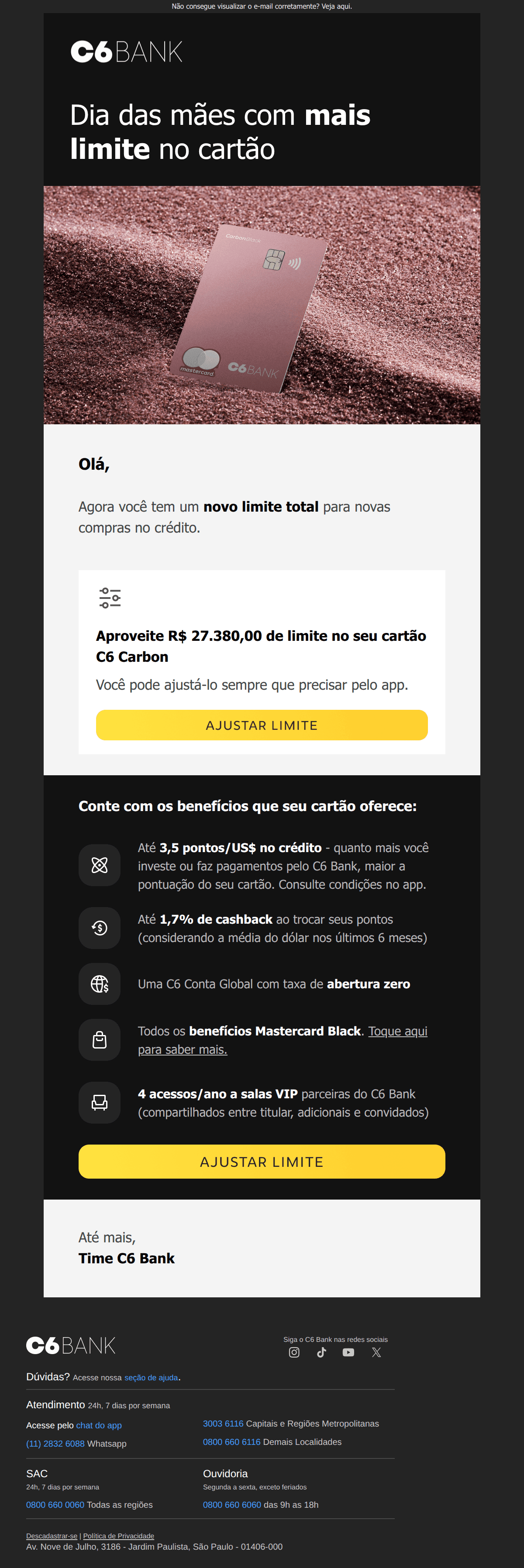 C6 bank: Dia das mães com mais limite 🖤
