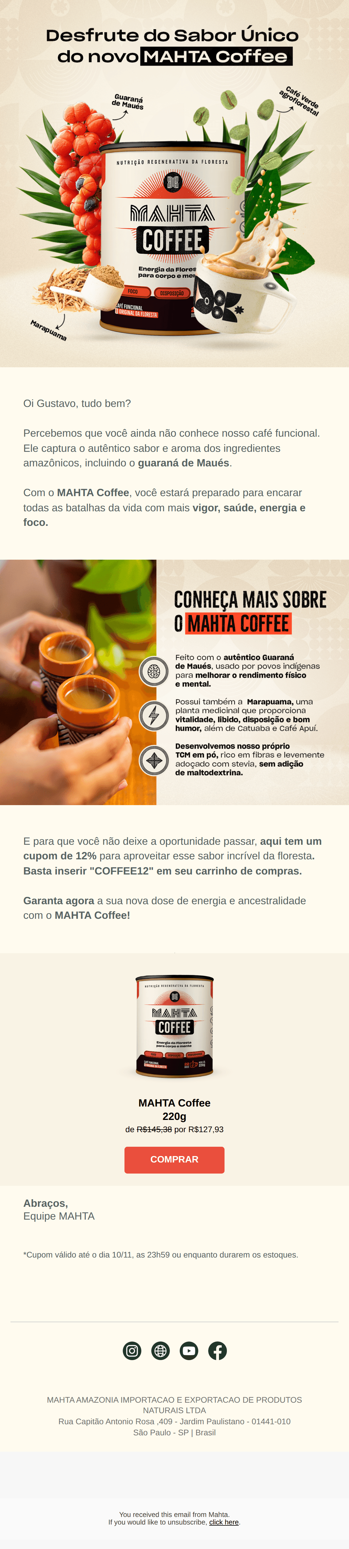 Mahta: 12% de desconto pra você experimentar nosso Mahta Coffee