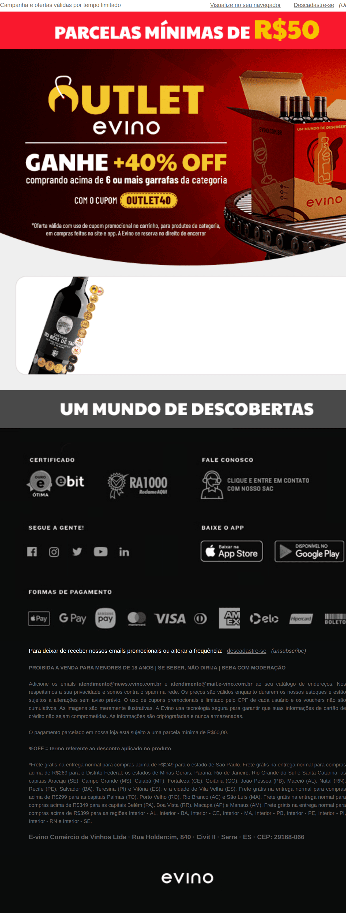 Evino: CUPOM +40% OFF PARA VOCÊ