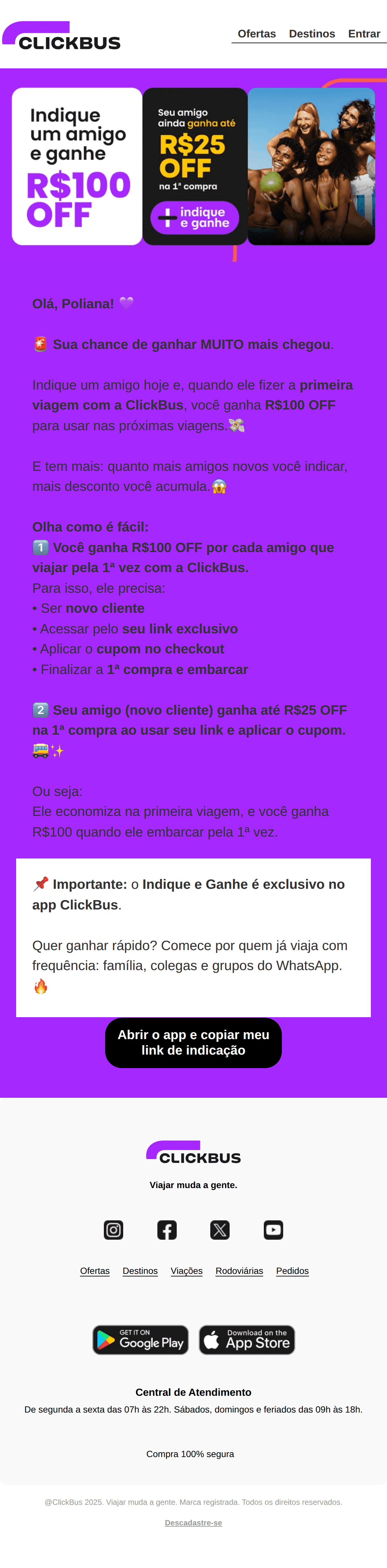 Clickbus: 🚨R$100 POR AMIGO QUE EMBARCAR