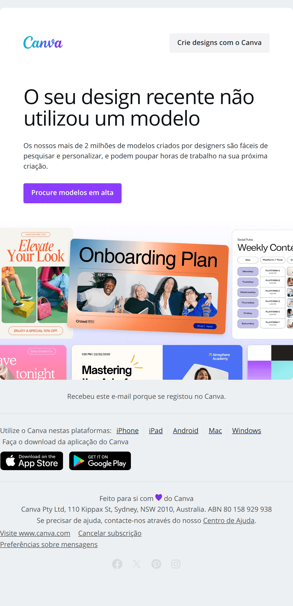 Canva: O seu design recente não utilizou um modelo