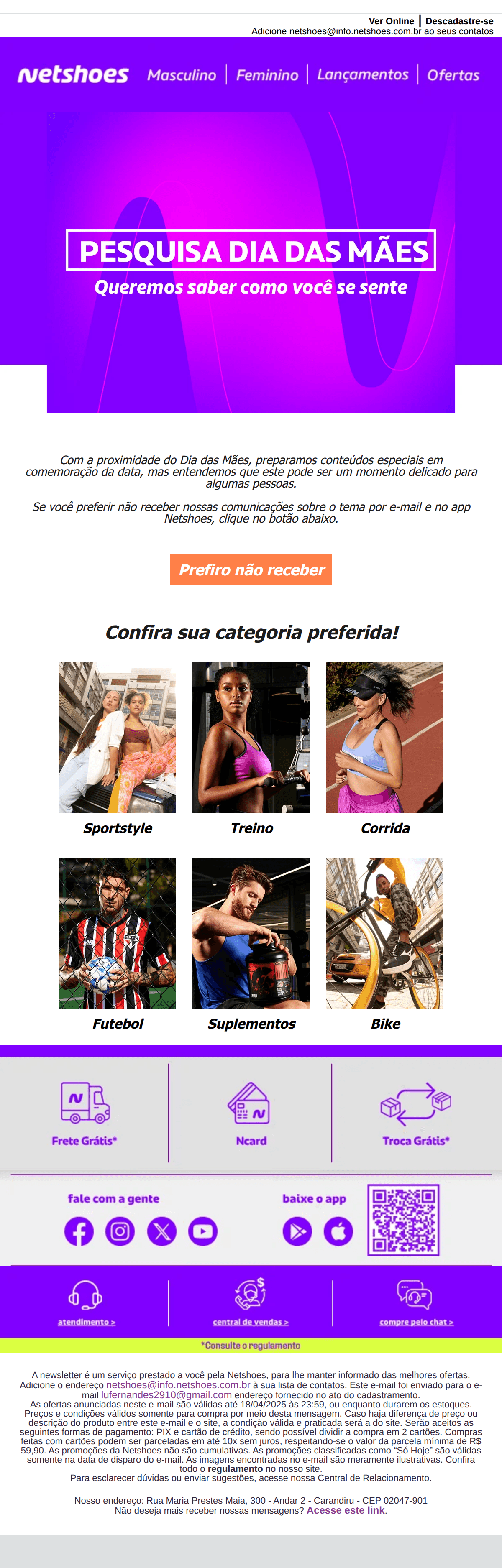 Netshoes: Quer dar uma pausa nas nossas comunicações de Dia das Mães?