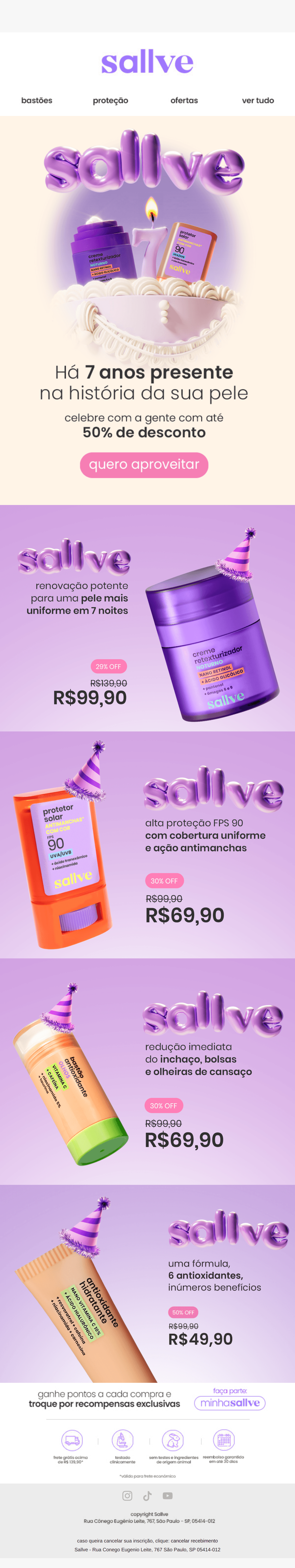 Sallve: Até 50% de desconto no Aniversário Sallve 🥳