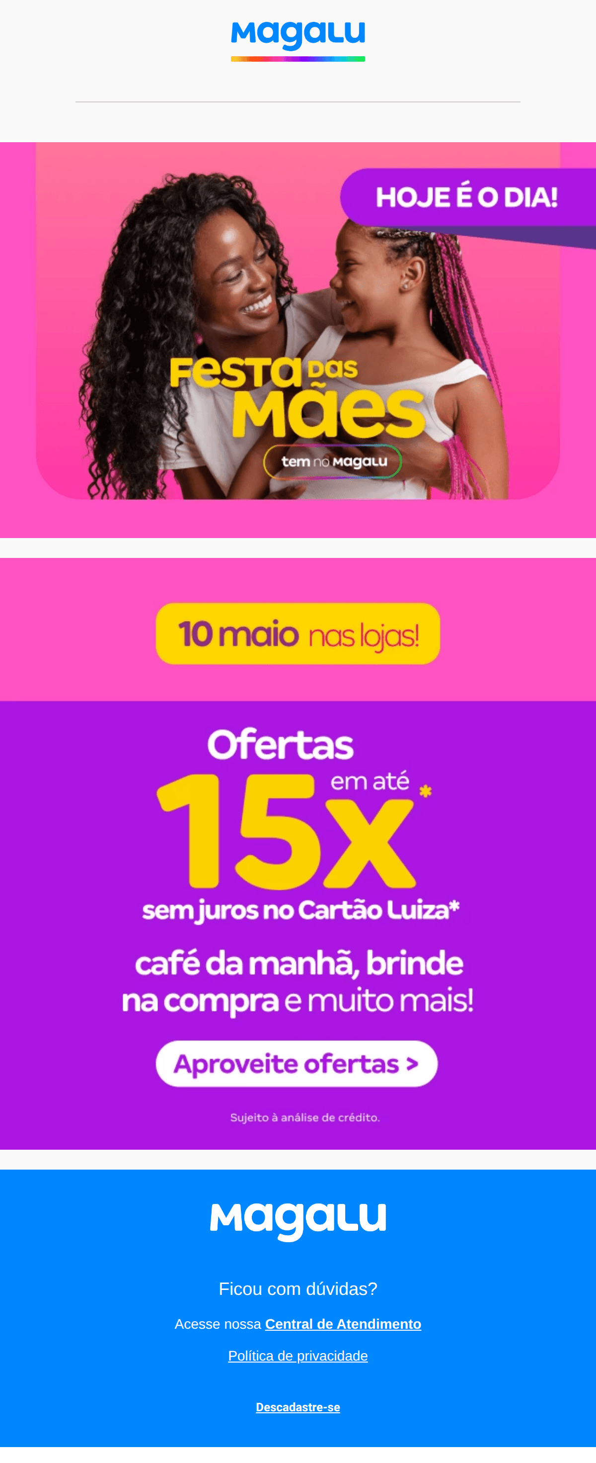 Magalu: Hoje é o dia da nossa Festa das Mães nas lojas Magalu! 💙