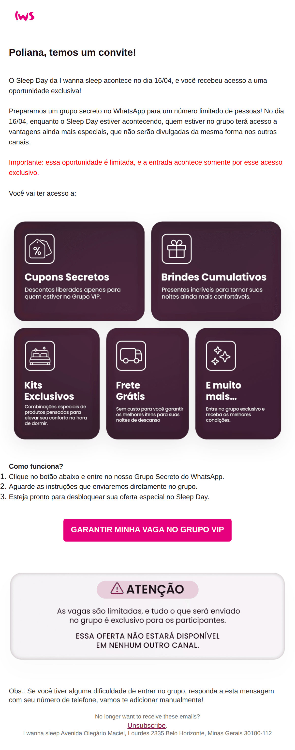 I wanna sleep: Tem um lugar reservado pra você, [name].