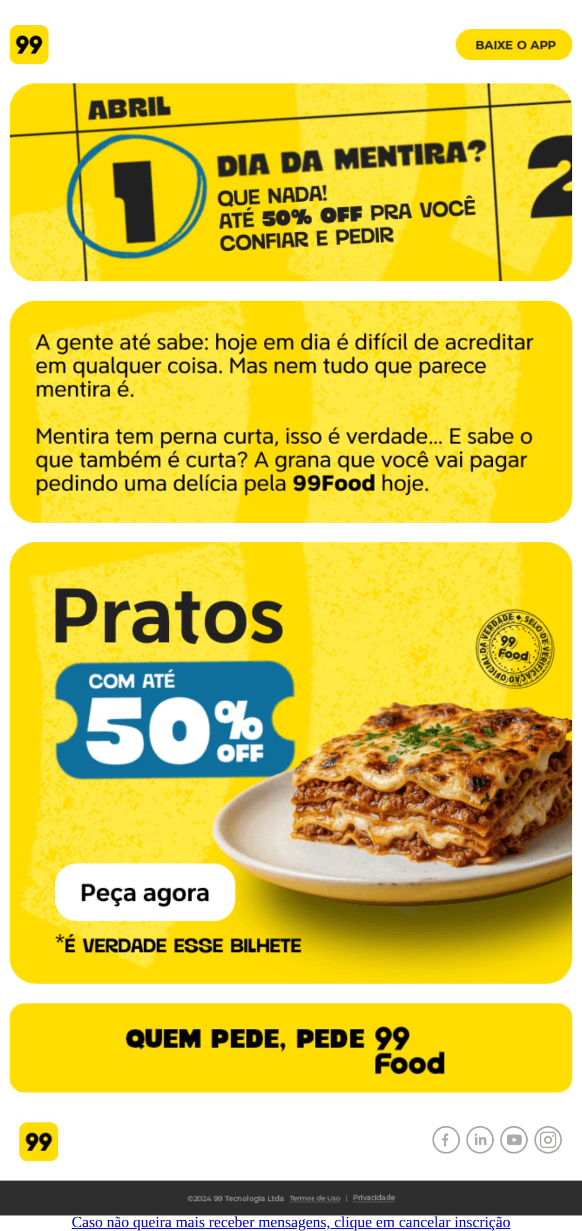 99app: Até 50% OFF pra você confiar e pedir!