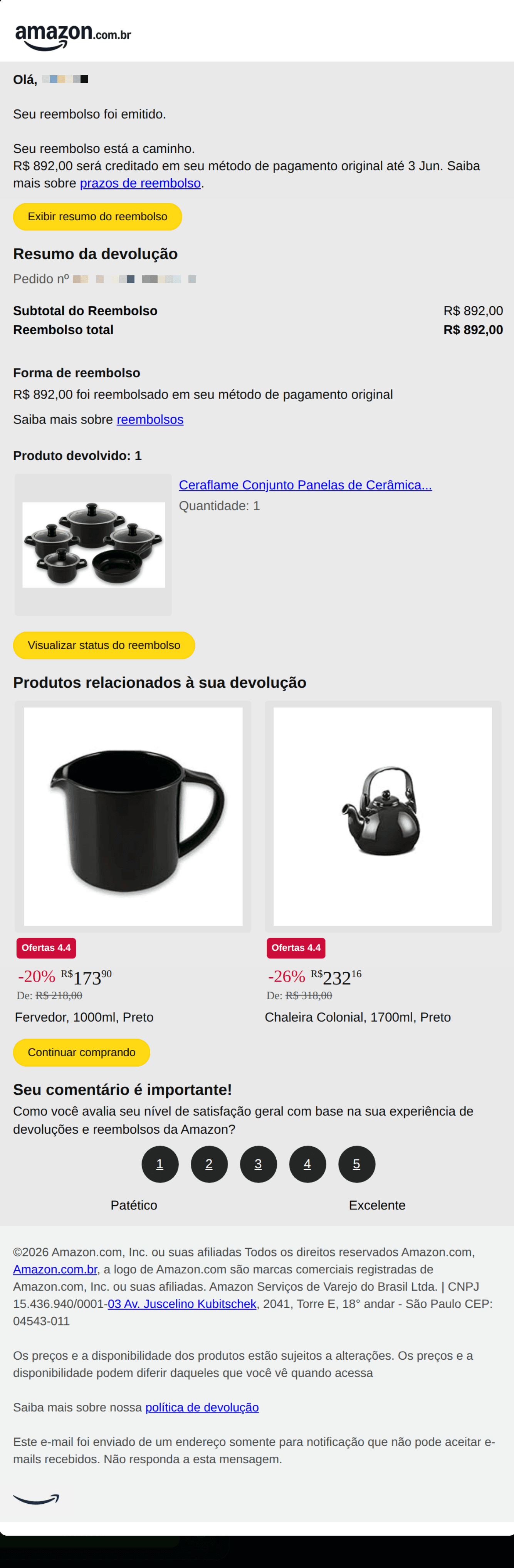 Amazon: Seu reembolso de [produto]....
