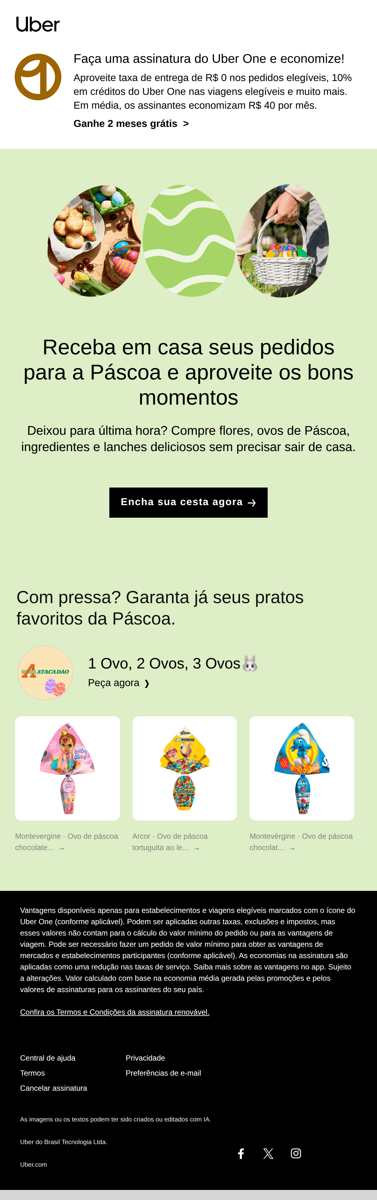 Uber: Feliz Páscoa, [name]. Precisa de produtos?