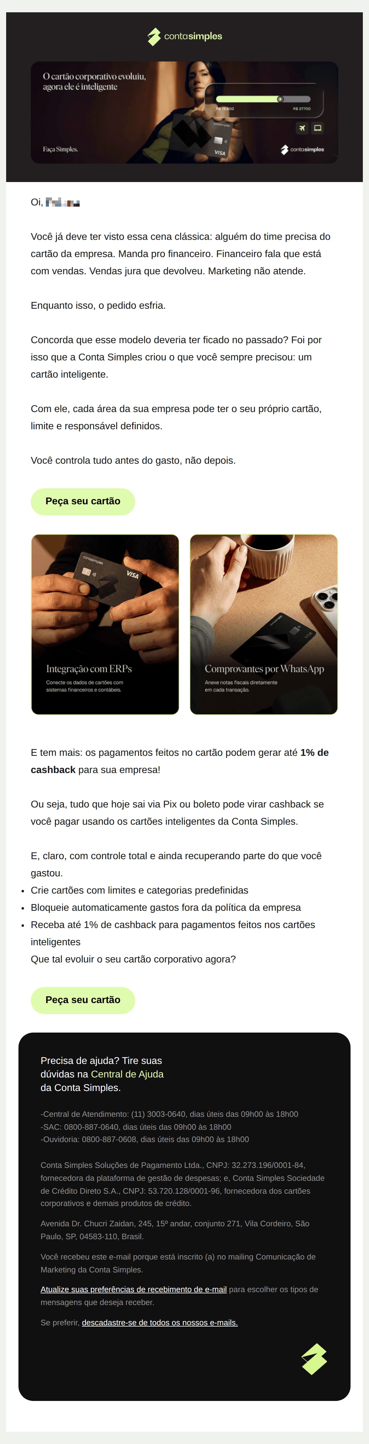 Conta simples: O cartão corporativo evoluiu: agora ele é inteligente