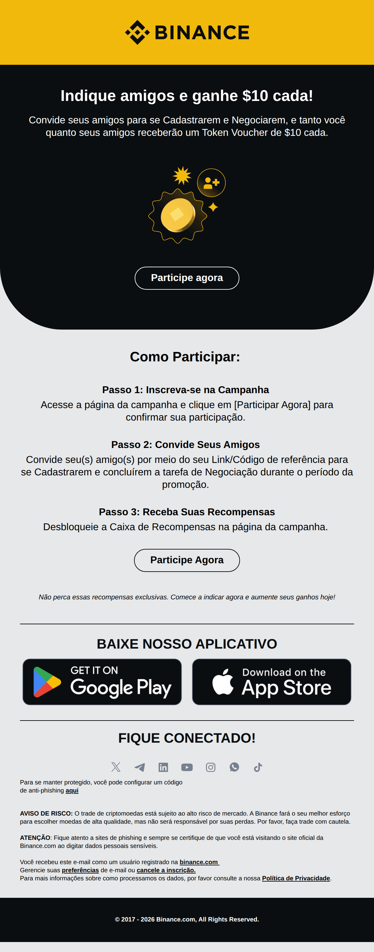 Binance: 🎉 Indique amigos e ganhe $10 cada!