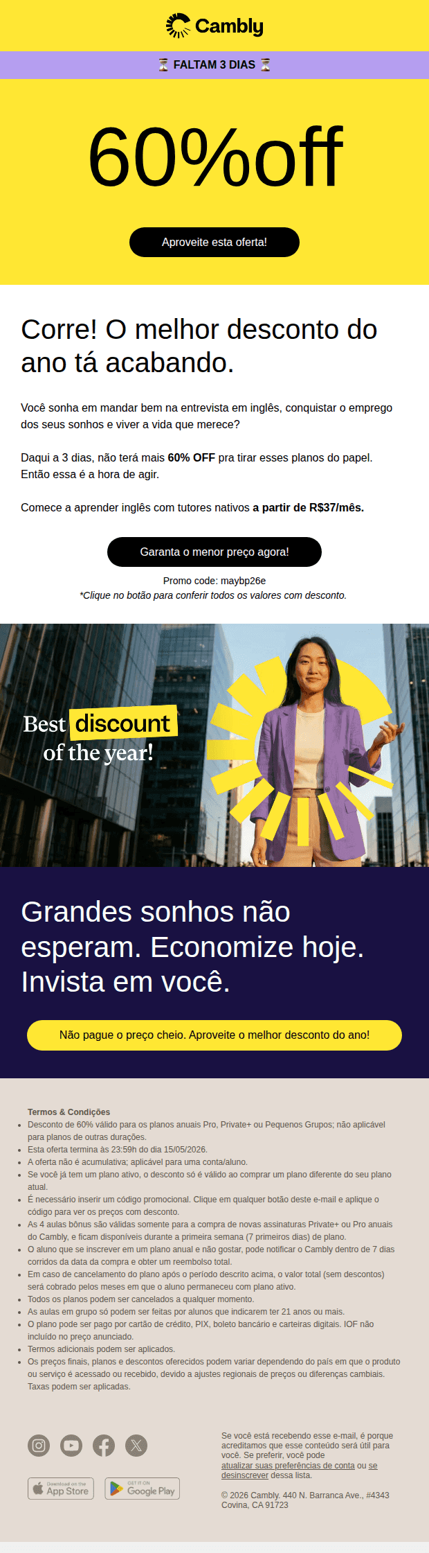 Cambly: ÚLTIMOS 3 DIAS ⏳ Aulas de inglês a partir de R$37/mês