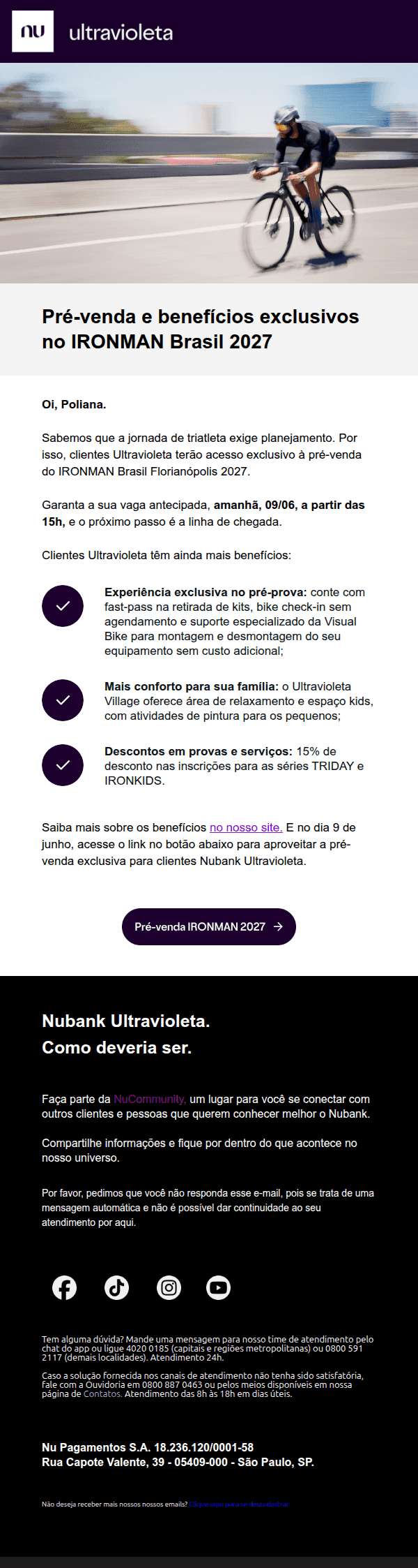 Nubank: Seu acesso exclusivo ao IRONMAN Brasil 2027