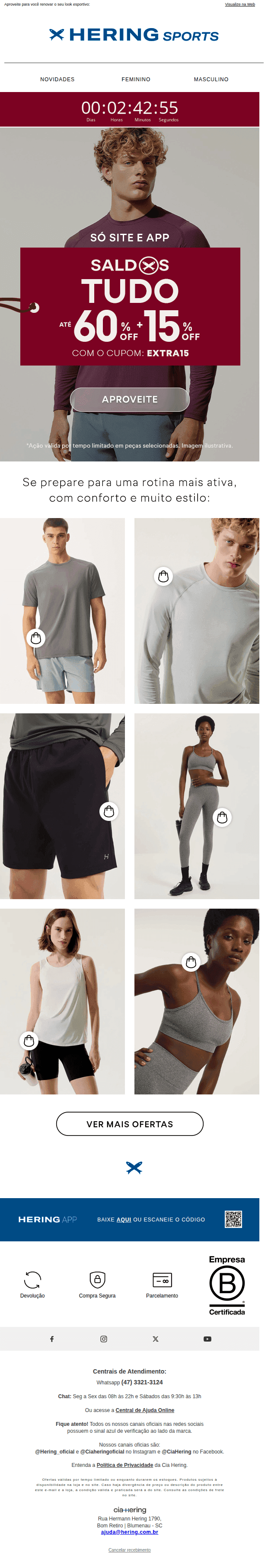 Hering: Saldos até 60% OFF + 15% OFF extra
