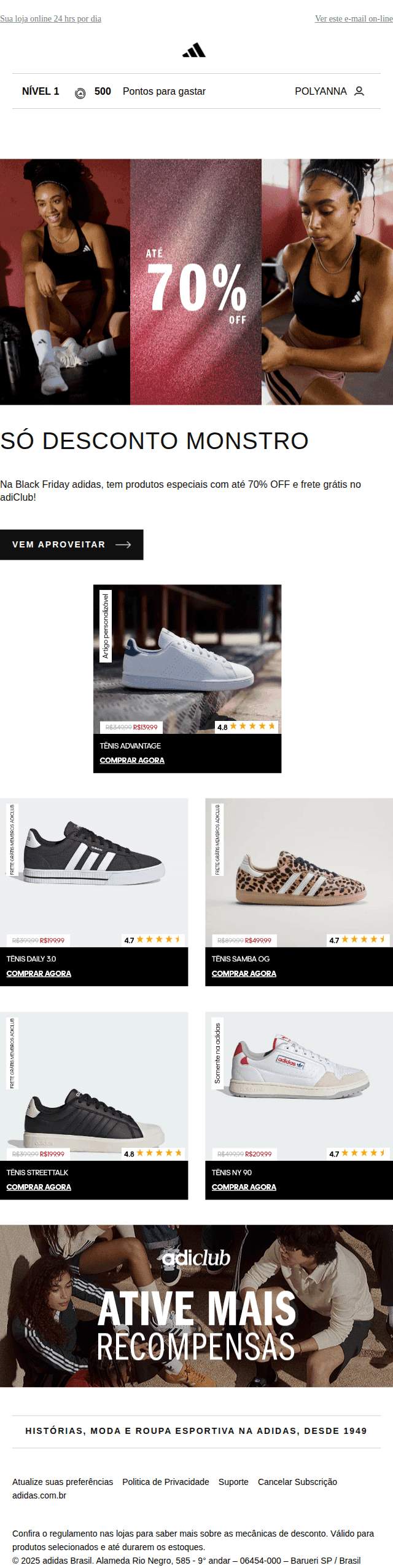 Email de Black Friday de Adidas (nov/2025)