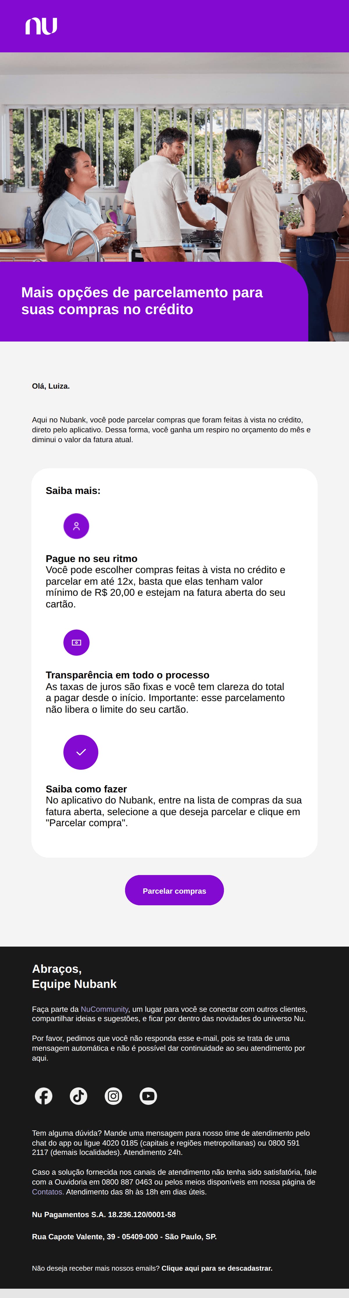 Email de Nubank usado como referência em uma análise de CRM