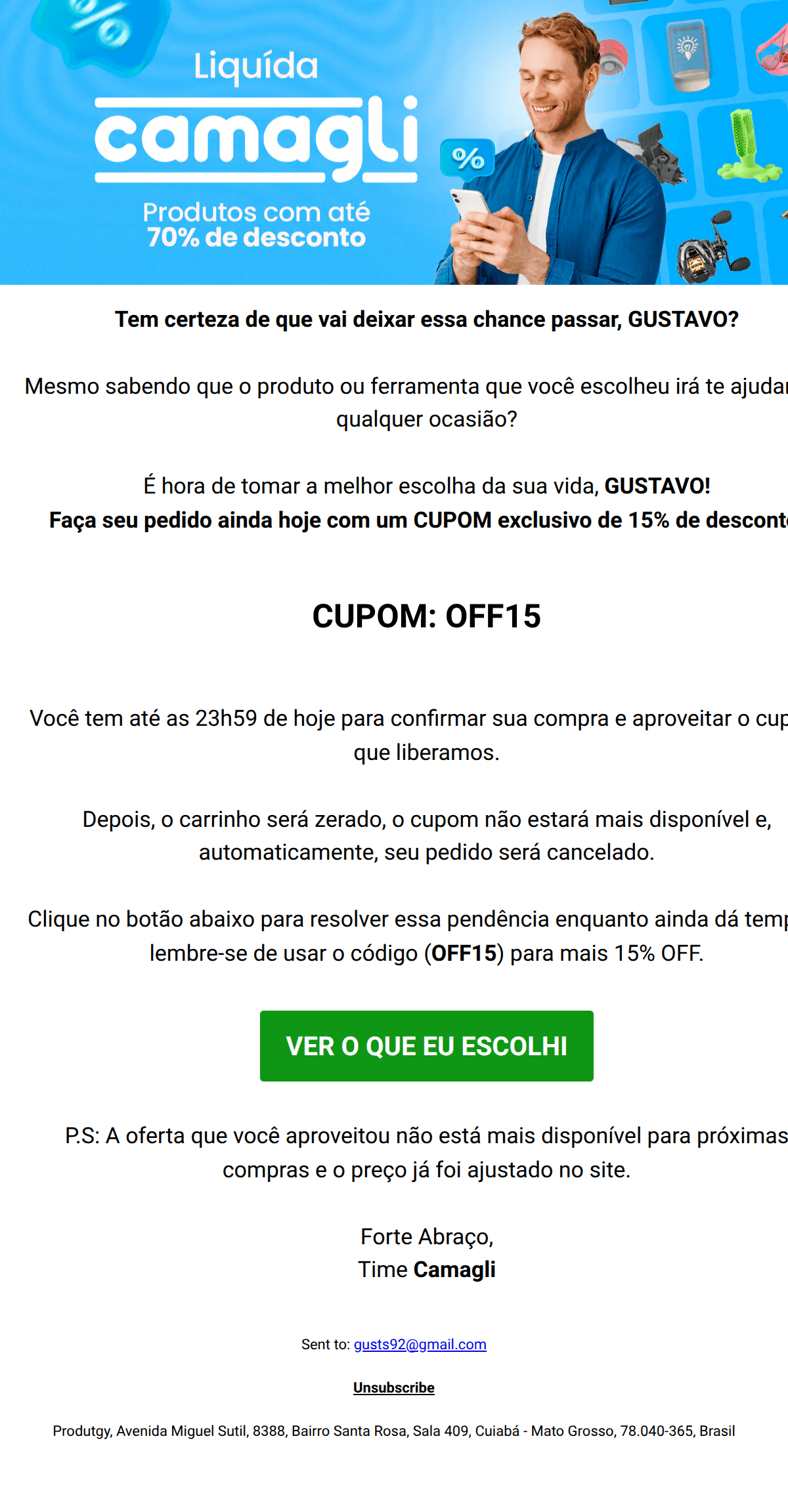 Camagli: Seu pedido expira hoje, [NAME]