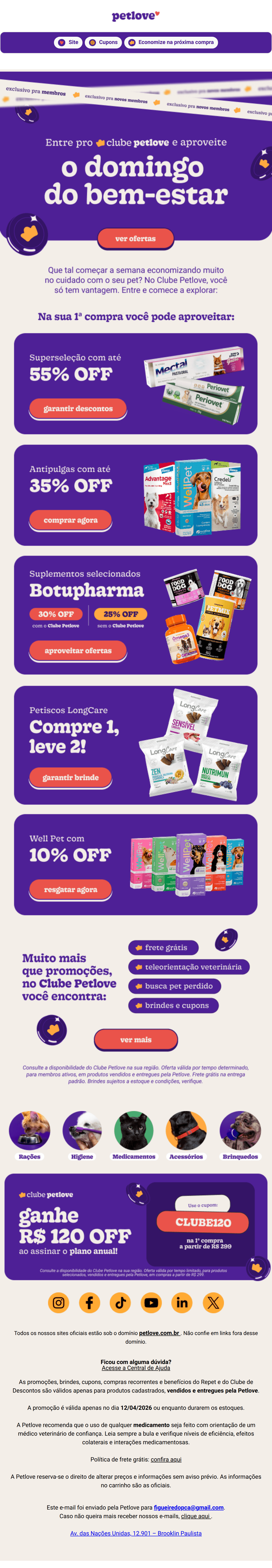 Petlove: Até 55% OFF no Domingo do Bem-Estar! 💜