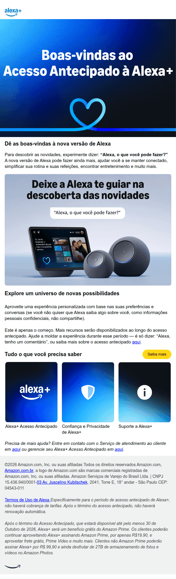 Amazon: Alexa+ Acesso Antecipado está pronto para você. Comece hoje mesmo!