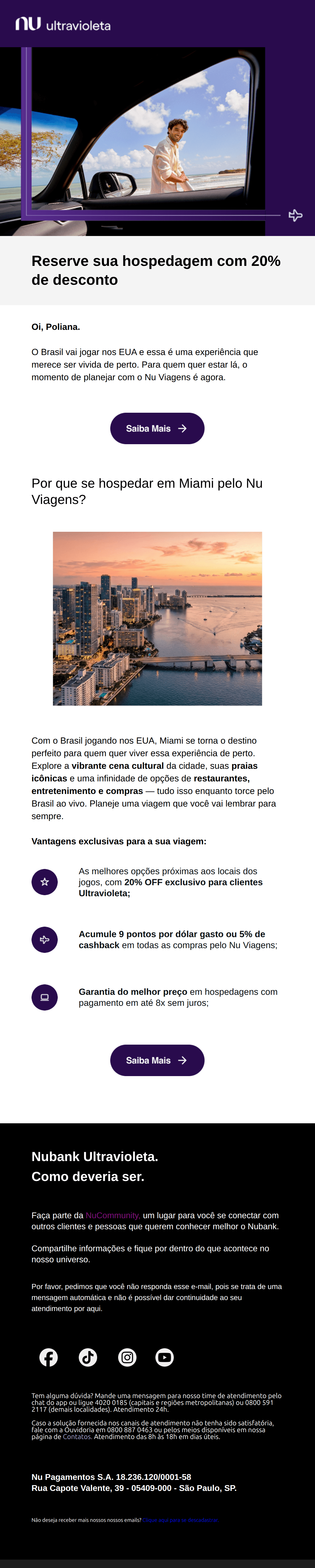 Nubank: Reserve hotéis com 20% de desconto