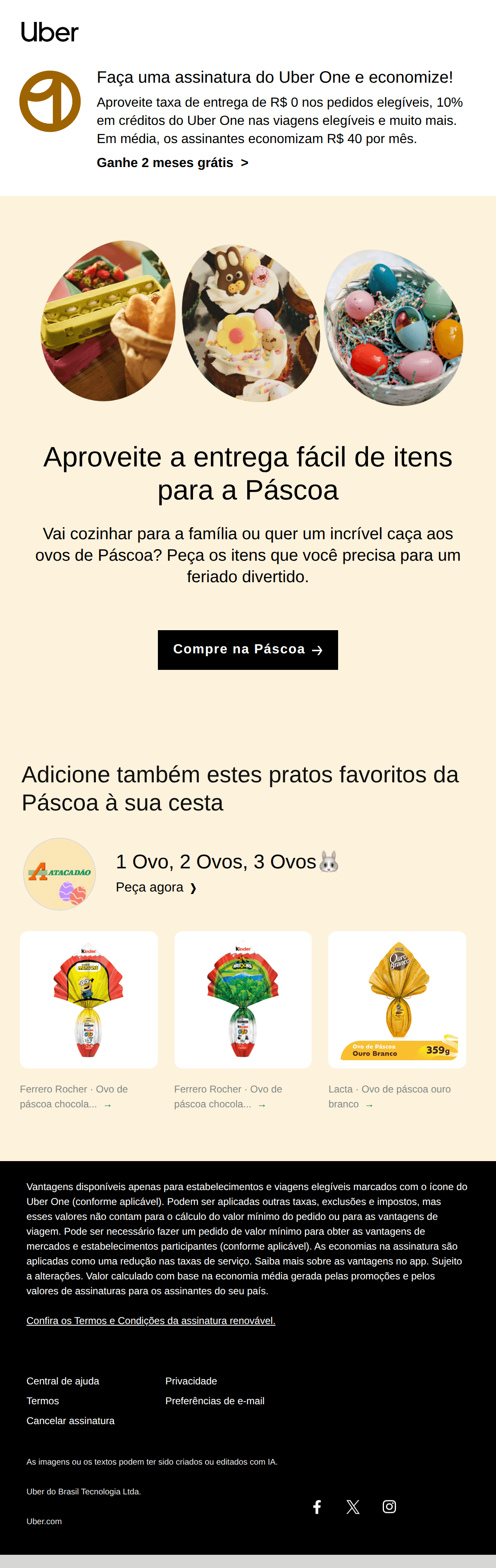 Uber: Peça tudo o que precisa nesta Páscoa 🧇