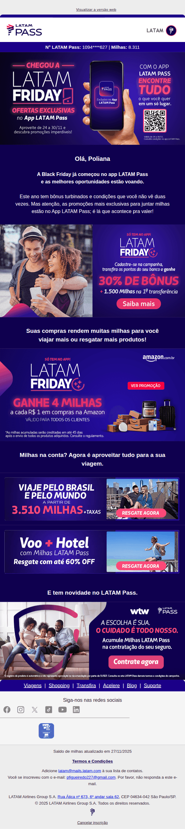 Latampassmail: 💥 Bônus turbinados e ofertas únicas só no app entre 24 e 30/11.
