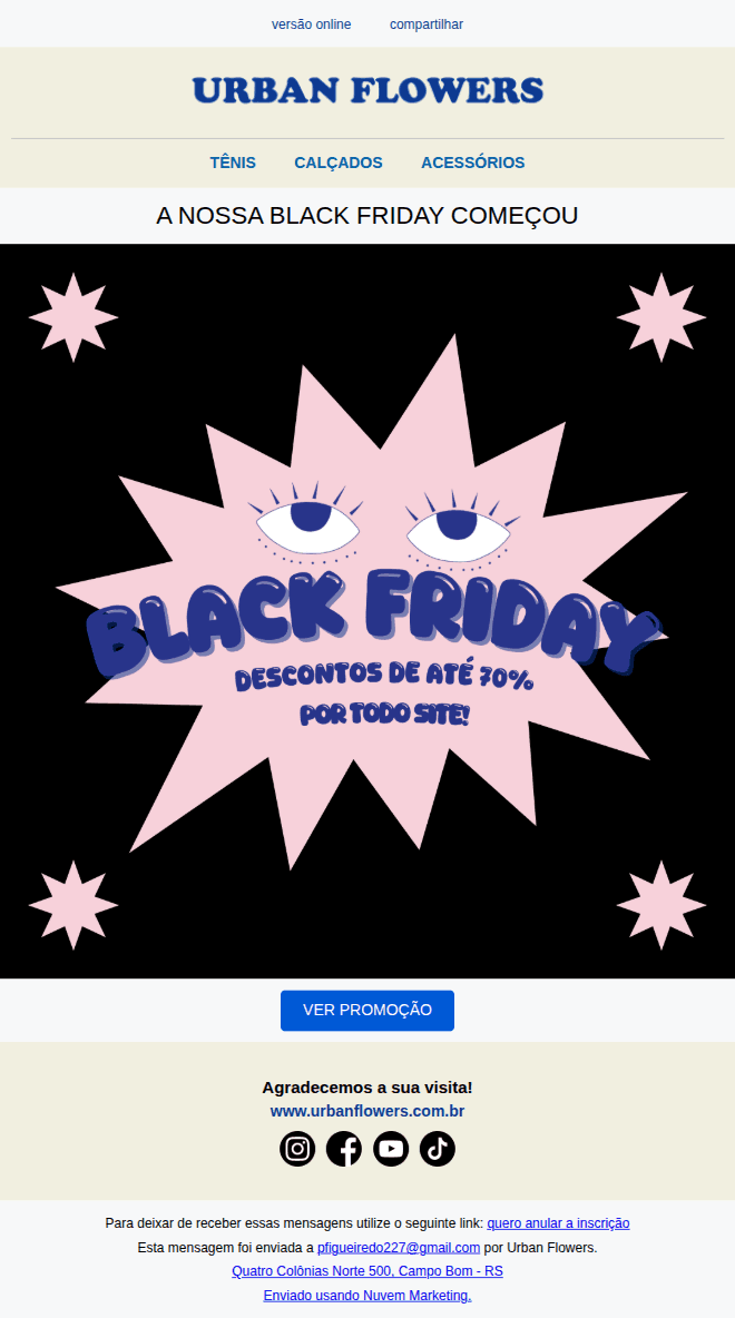 Urbanflowers: Até 70% OFF | Começou a Black Friday