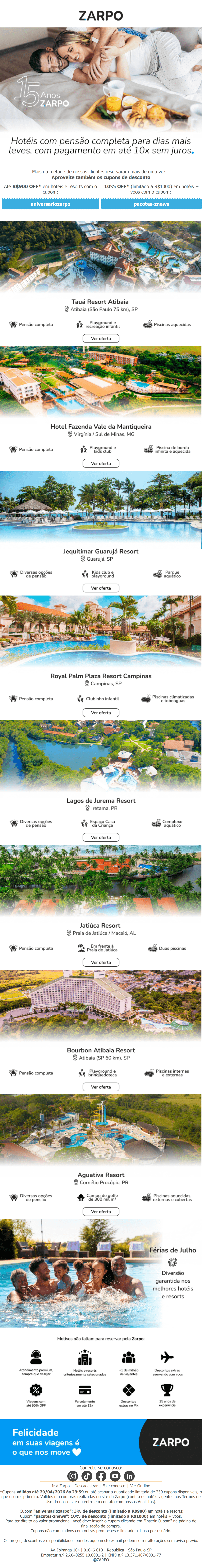 Zarpo: Experiencias incríveis te aguardam neste e-mail!