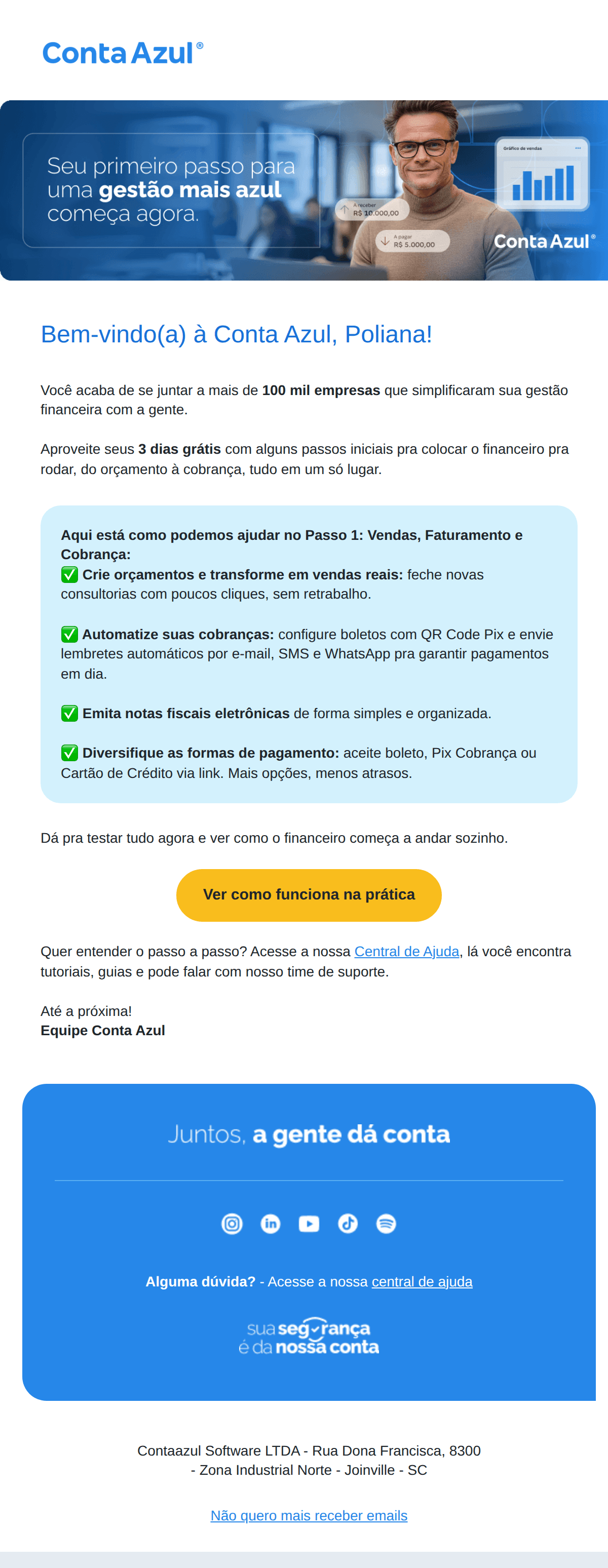 Conta Azul: 👋 Começou o teste? Então vamos faturar sem dor de cabeça