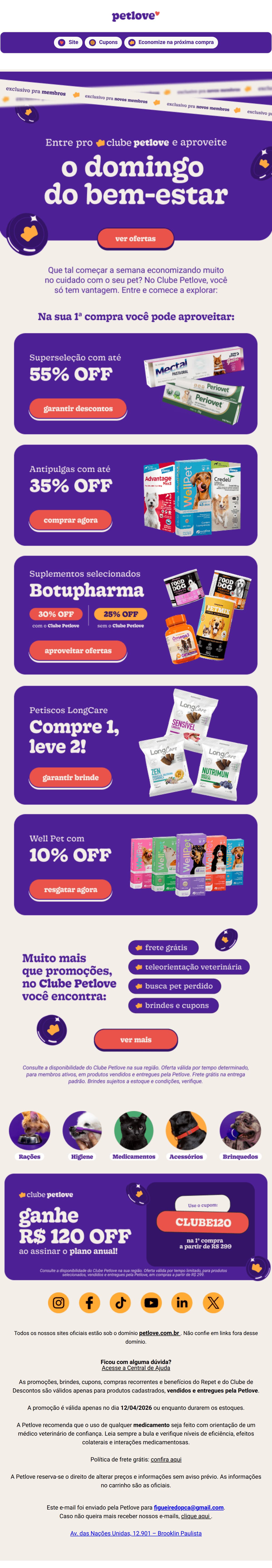 Petlove: Até 55% OFF no Domingo do Bem-Estar! 💜