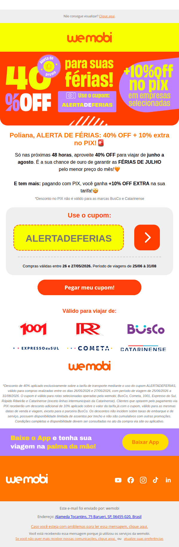 Wemobi: 🫣Poliana, só até às 23h59 com 40% OFF + 10% no PIX!